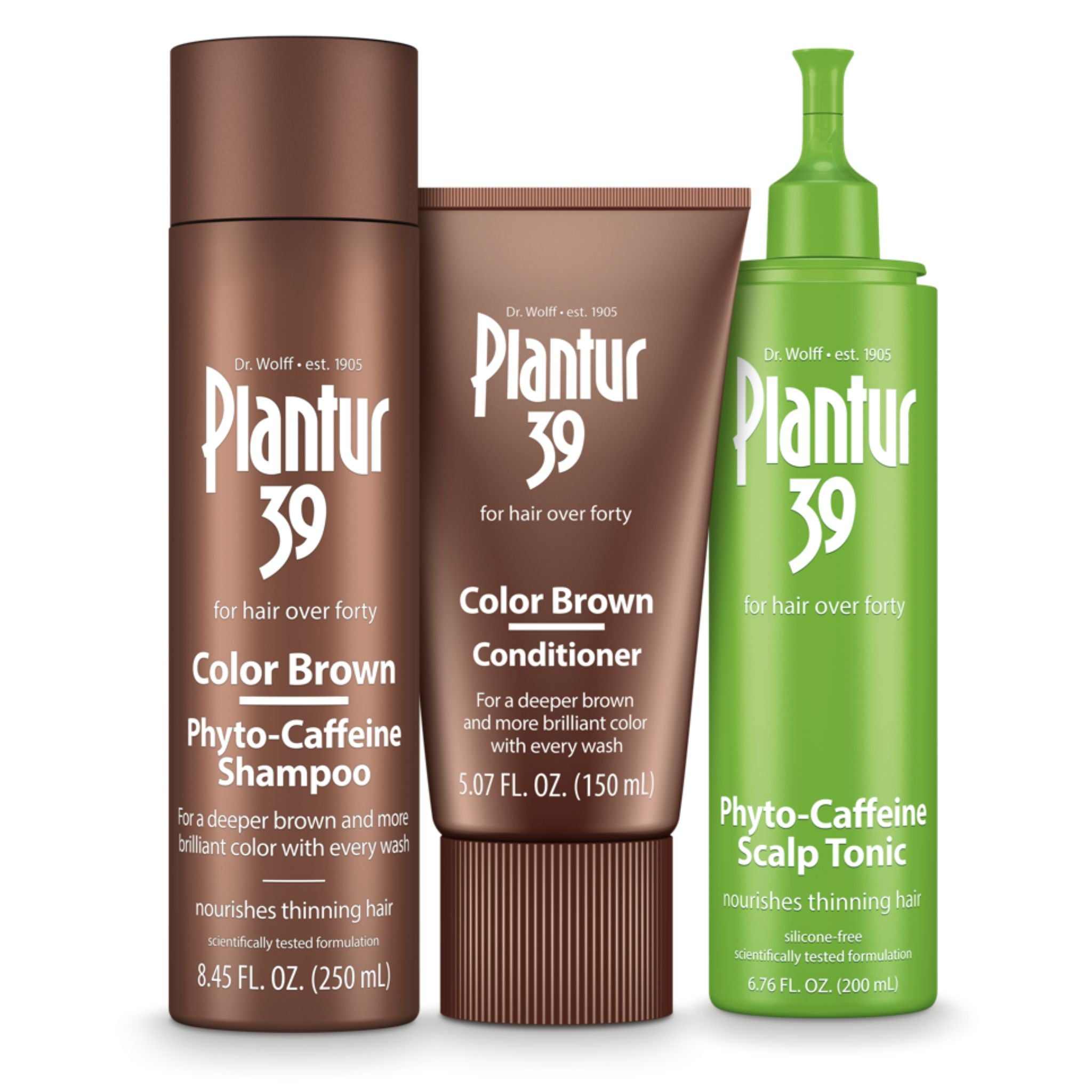 Plantur 39 Color Brown Shampoo, Conditioner, and Tonic Set